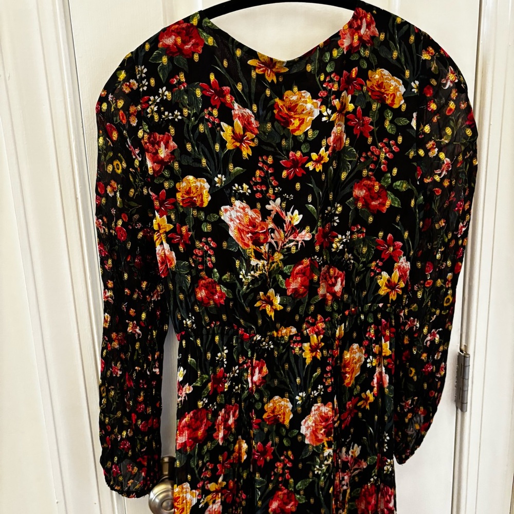 J. Crew Front Tie Flowy Dress Floral Multicolor Maxi Dark Romantic size XS - Picture 6 of 10